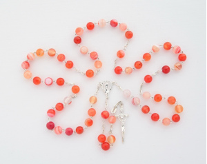 Różaniec Srebrny Agat Czerwony wstęgowy