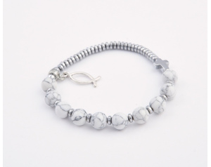 Różaniec Bransoletka Howlit Biały, Hematyt