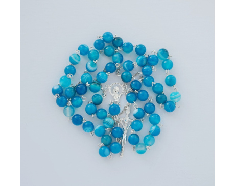 Różaniec Srebrny Agat Wstęgowy Błękitny