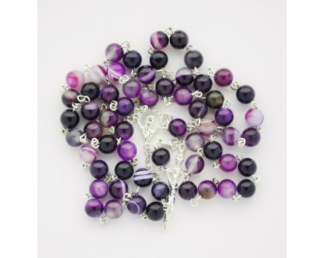 Różaniec Srebrny Agat Ametystowy