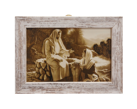 Obraz Jezus i Samarytanka biała przecierana rama