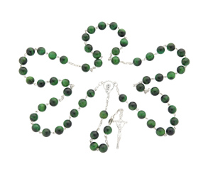 Różaniec Srebrny Tygrysie Oko Zielone