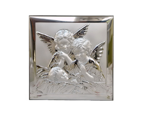 Obrazek srebrny ANIOŁKI nad DZIECKIEM