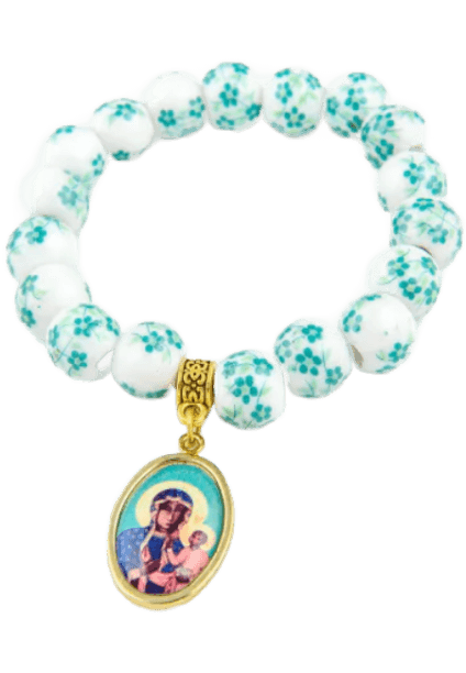 Bransoletka religijna damska z Matką Boską Częstochowską