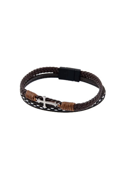Brązowa bransoletka męska z krzyżykiem
