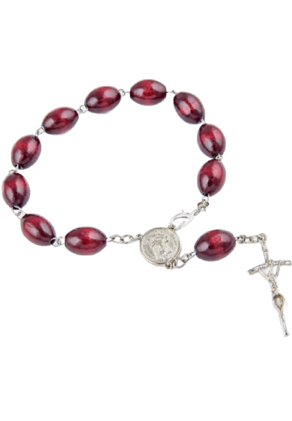 Bordowy różaniec do samochodu ze św. Krzysztofem