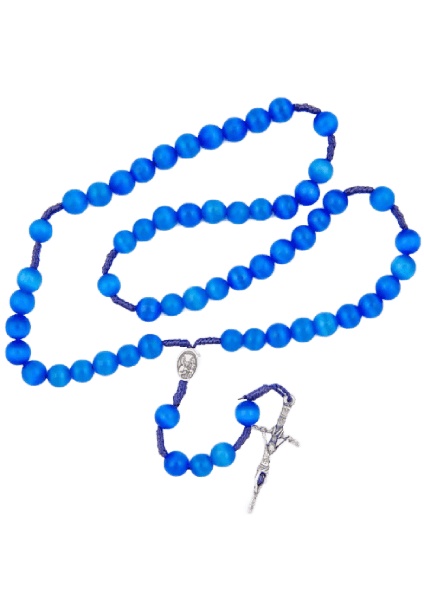Niebieski różaniec z kamieni na sznurku