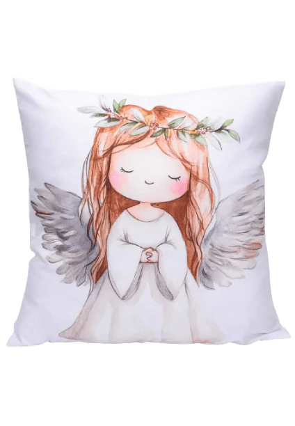 Poduszka z aniołkiem z wiankiem na prezent komunijny