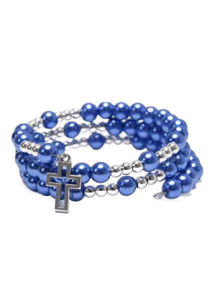 Niebiesko-srebrny różaniec bransoletka