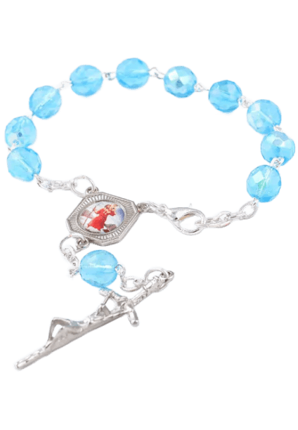 Błękitny różaniec ze św. Krzysztofem do samochodu