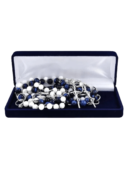 Srebrny różaniec małzeński z masy perłowej