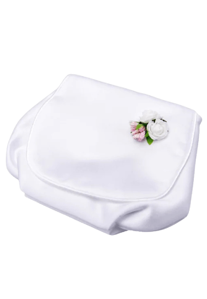 Torebka komunijna z białymi kwiatami dla dziewczynki