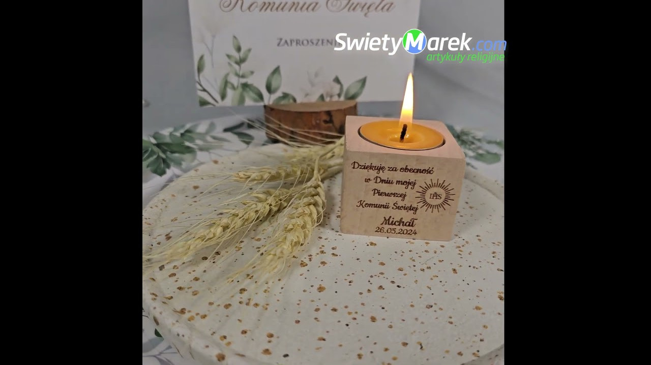 Świecznik z Personalizowanym Podziękowaniem dla Gości na Komunię - dla Chłopca